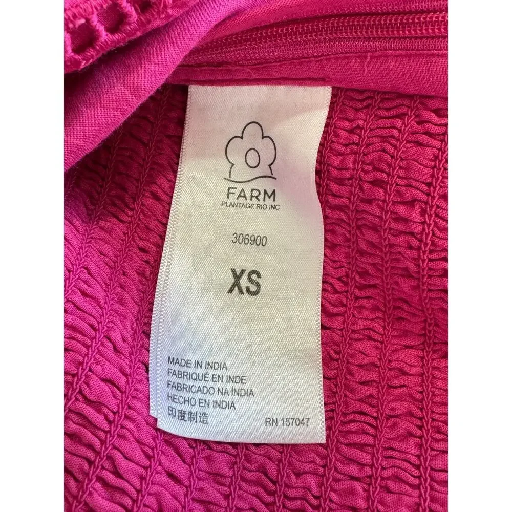 FARM Rio Vibrant Pink Lace Embroidered Puff Sleeve Blouse Crop Top Sz XS